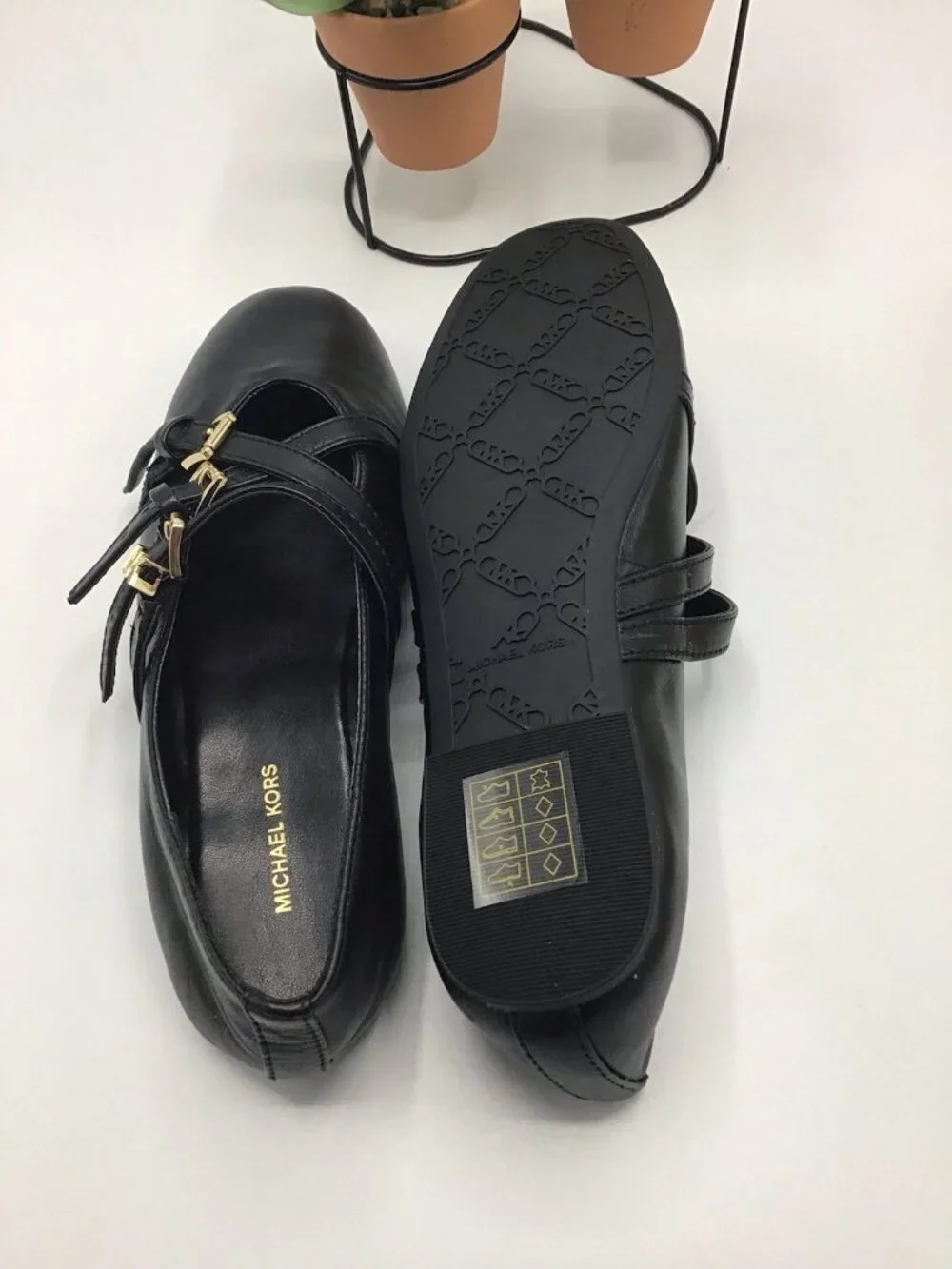 Michael Kors Indy Flex Leather Ballet Flats - Black Mary Jane Style NIBox Size 6